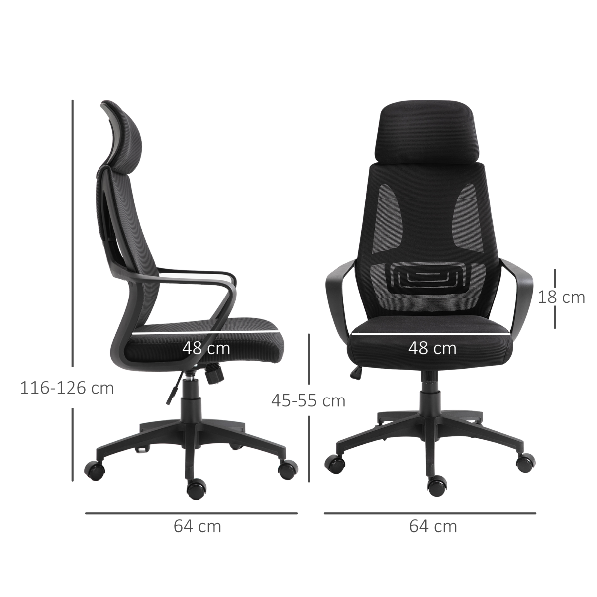 Mesh Back Office Chair w/ Adjustable Height Padded Headrest Black Vinsetto