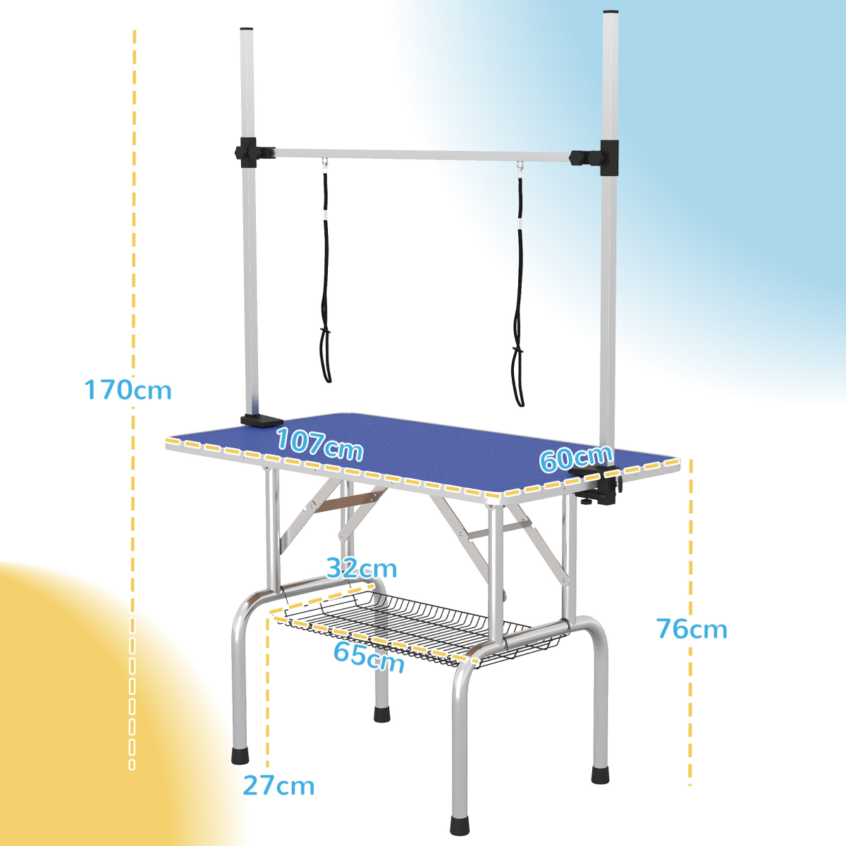 Metal Adjustable Dog Grooming Table Rubber Top 2 Safety Slings Mesh  Pawhut