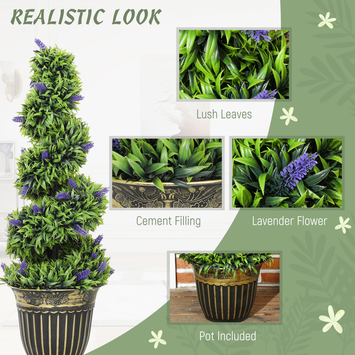 HOMCOM Set of 2 Decorative Artificial Plants with Lavender and Pot, 90cm