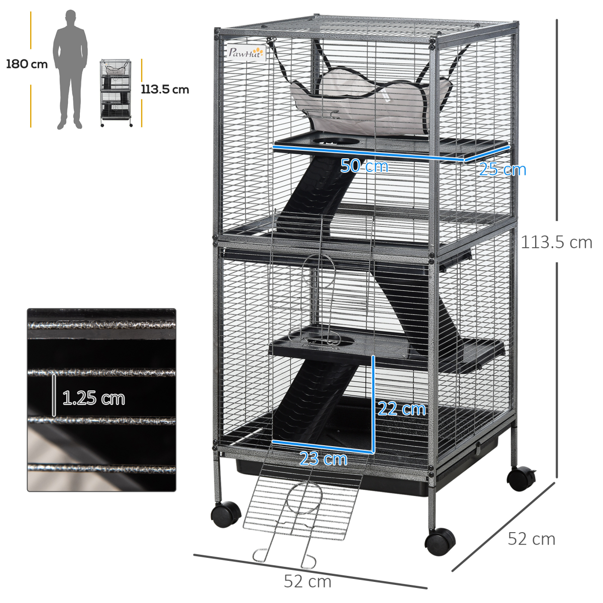 Rolling Small Animal Cage for Chinchillas Ferrets Kittens w/ Platform Ramp Tray