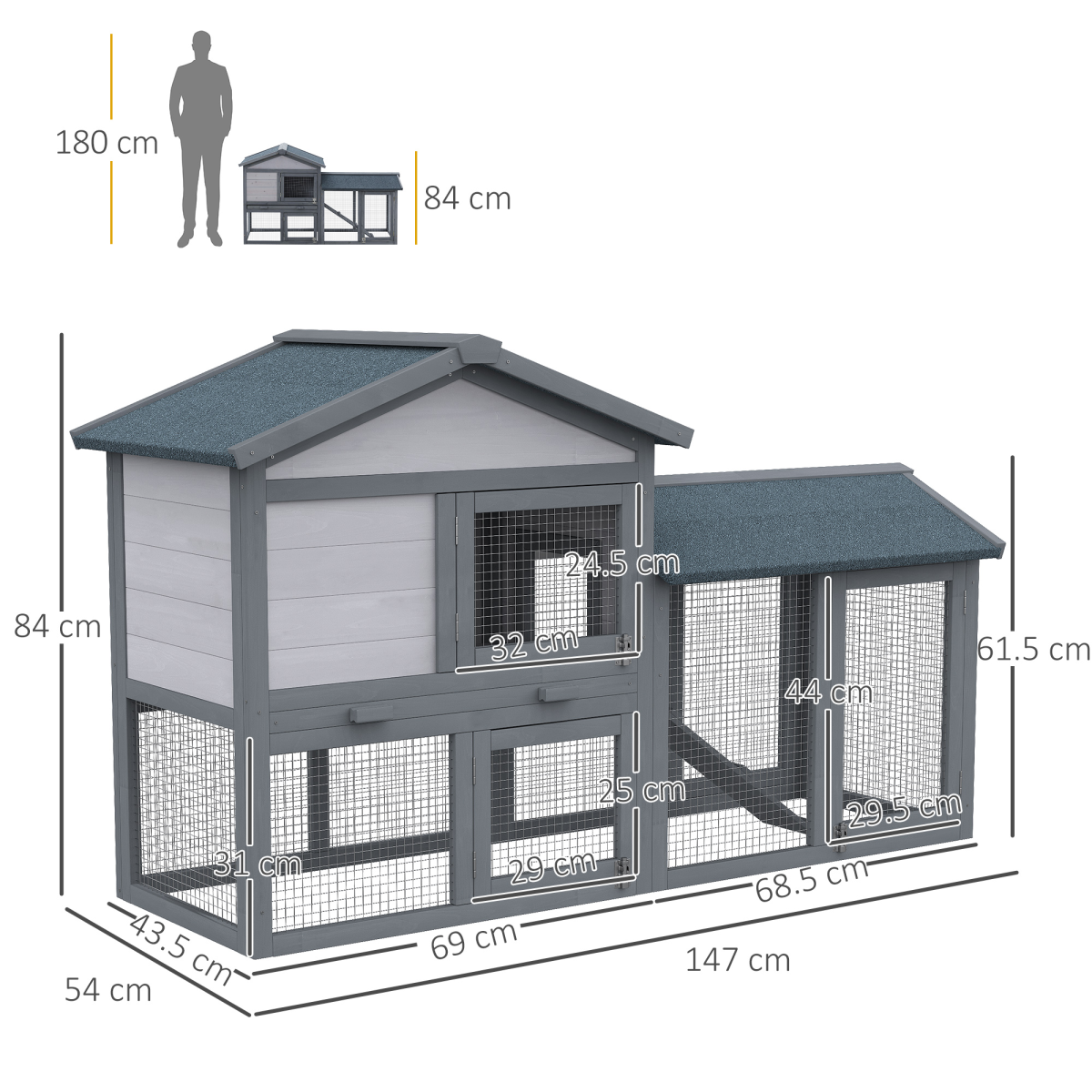 5ft Wooden Rabbit Guniea Pigs Hutch with Run 2 Tiers Outdoor Cage Pet House