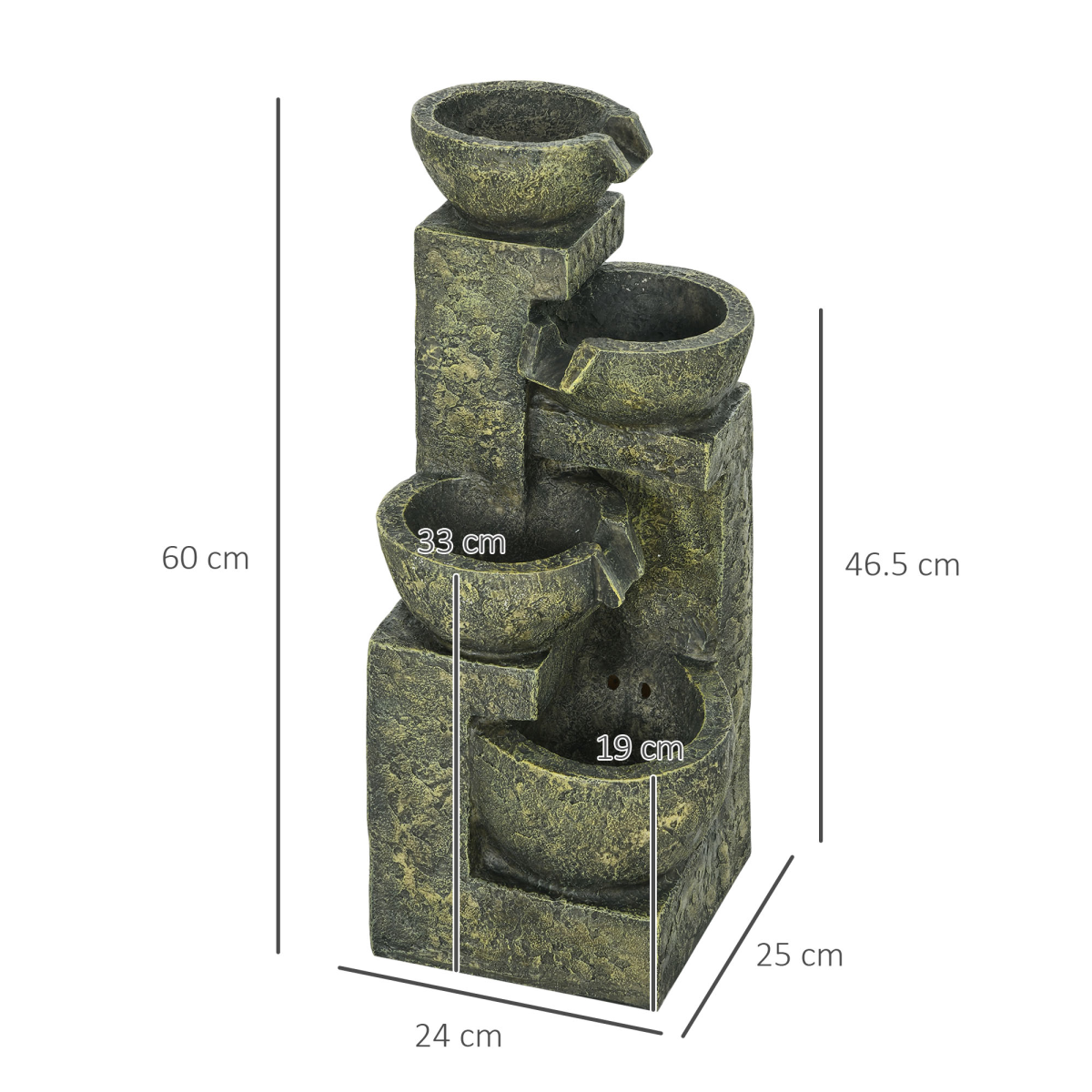 Outsunny Garden Water Feature with Adjustable Flow, 4-Tier Stone Look Bowls
