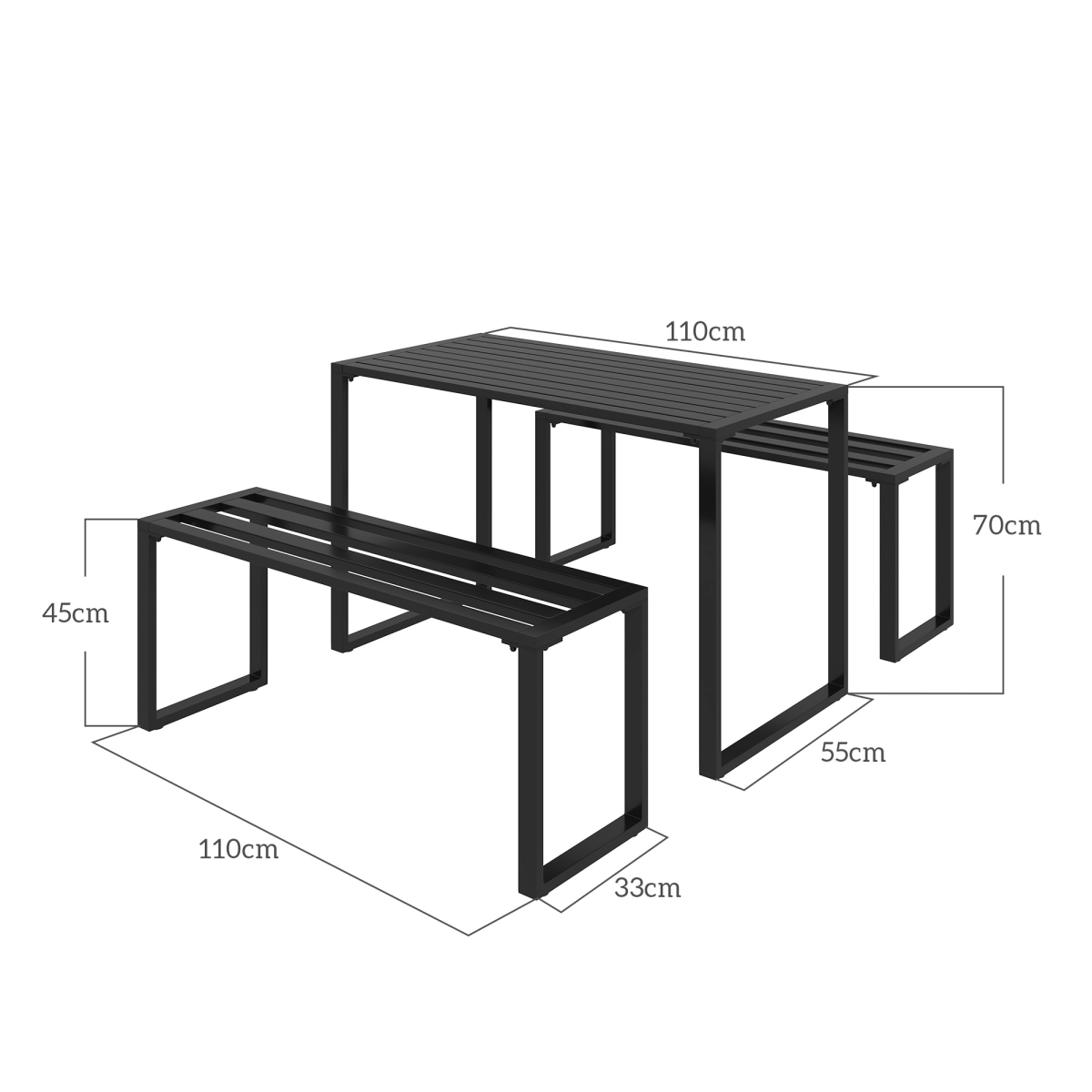 Outsunny 3 Pcs Metal Table W/Bench Set-Black
