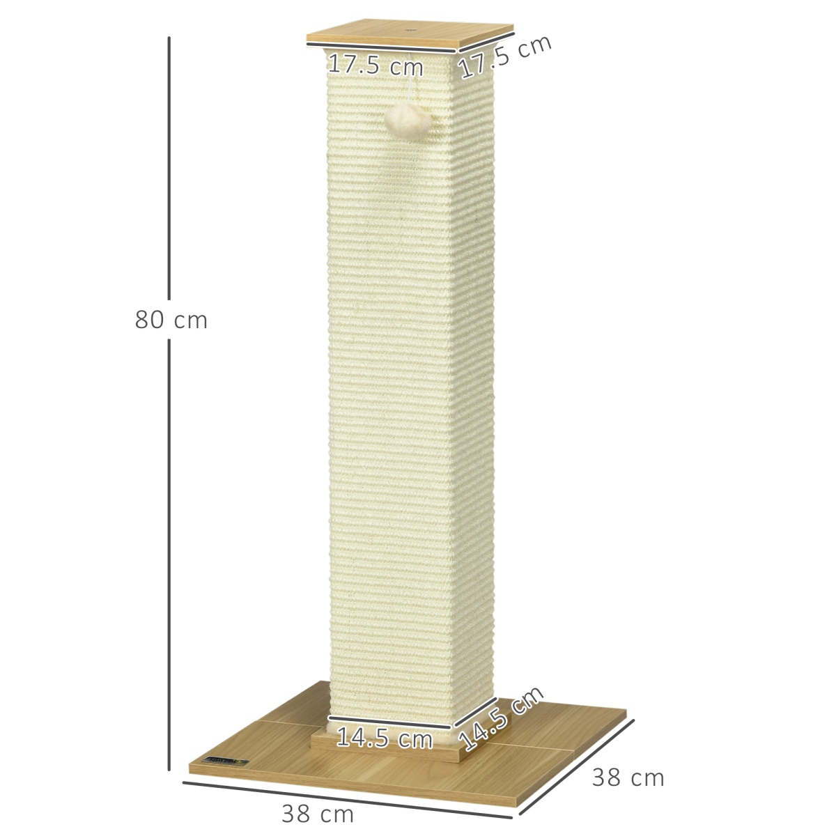 80cm Sisal Rope Scratching Post w/ Toy Ball - White