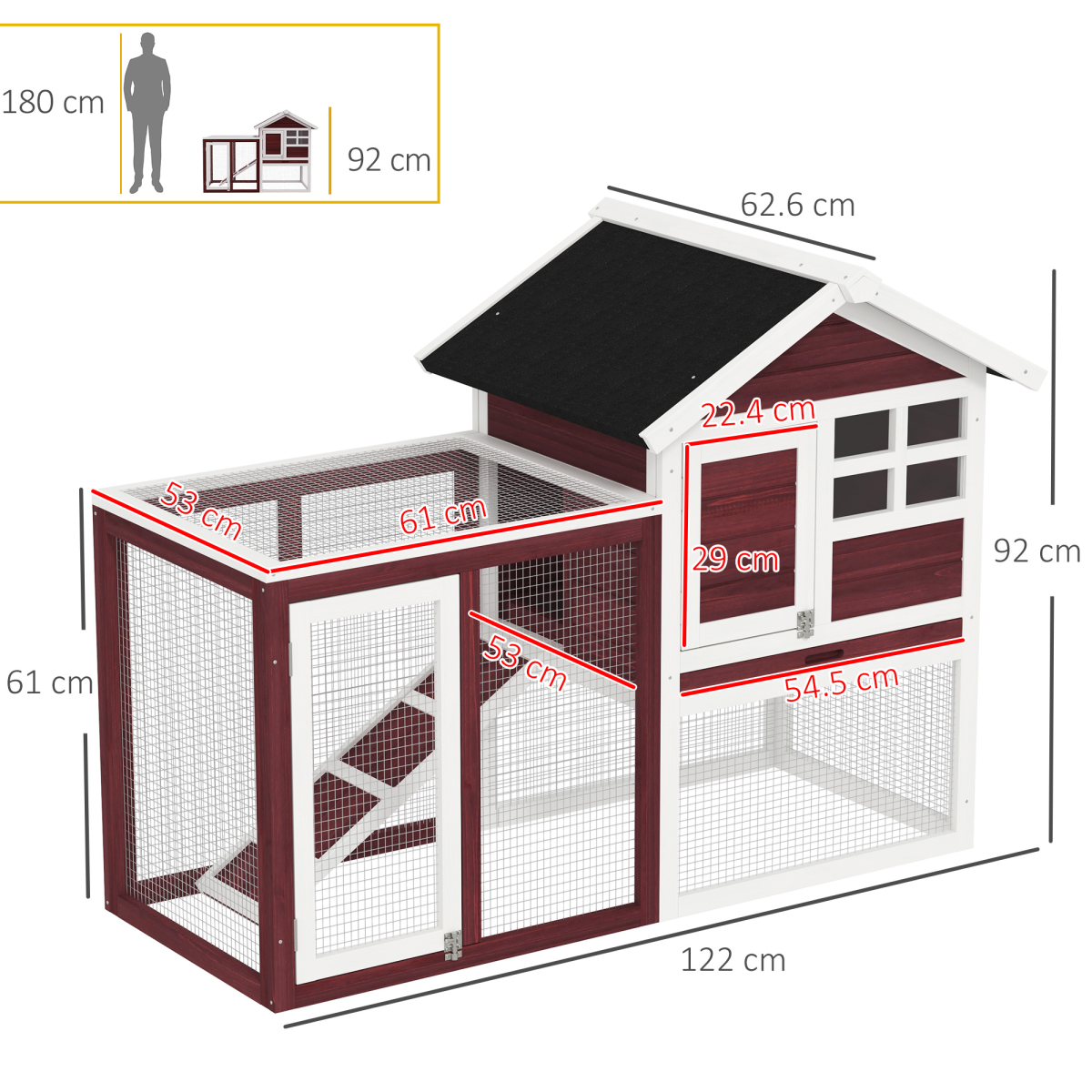 122cm Rabbit Hutch Cage Bunny House Wooden Habitat Pet Small Animal w/ Tray Ramp