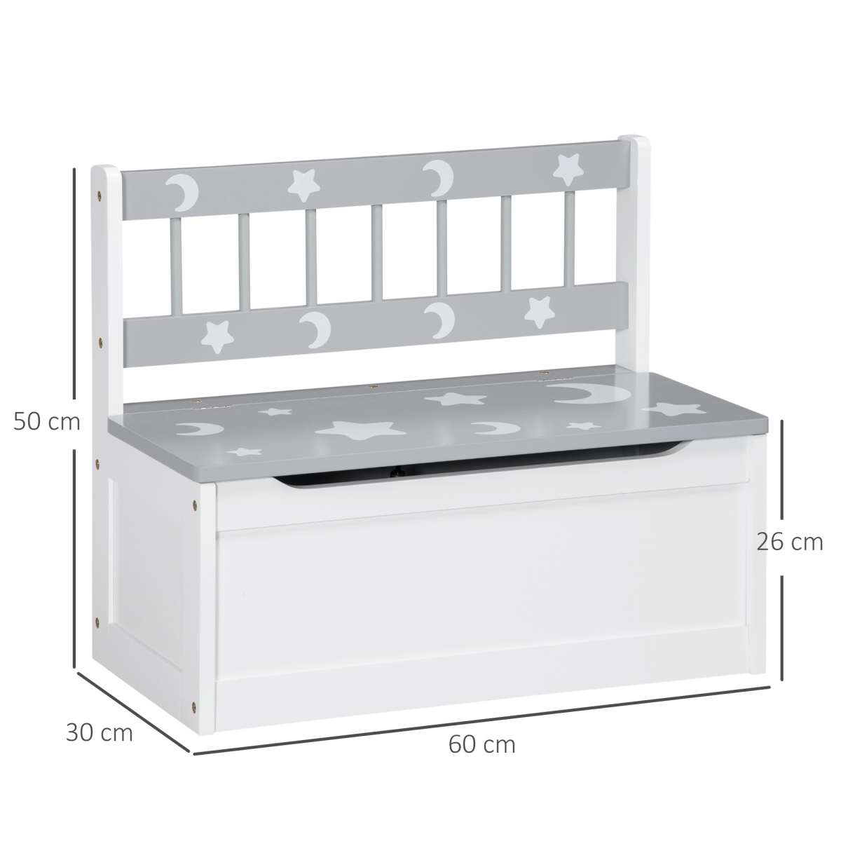 Two-In-One Wooden Toy Box, Kids Storage Bench w/ Safety Rod - Grey