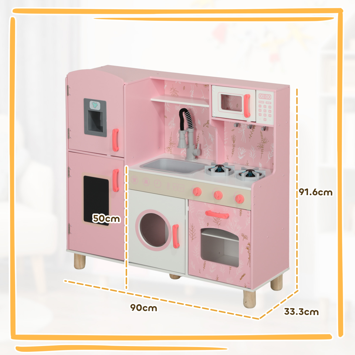 AIYAPLAY Play Kitchen Kids Kitchen Set with Lights and Sounds - Pink