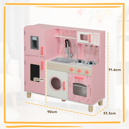 AIYAPLAY Play Kitchen Kids Kitchen Set with Lights and Sounds - Pink