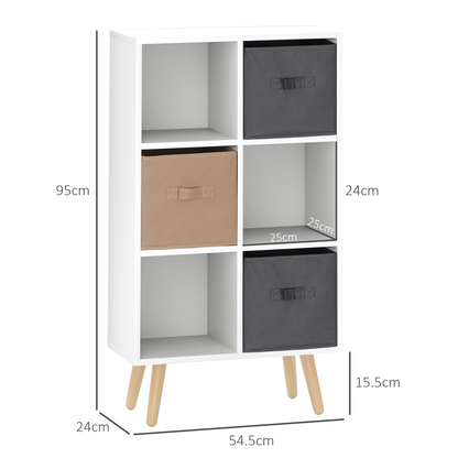 HOMCOM Freestanding 6 Cube Storage Cabinet Unit Bookcase w/ 3 Drawer White