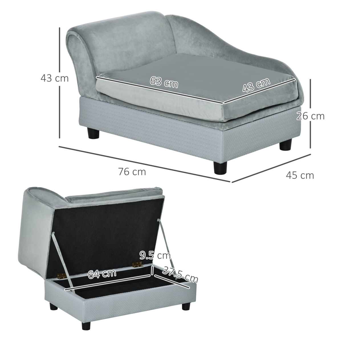PawHut Pet Sofa Dog Chair Cat Couch w/ Storage, Cushion - Light Blue