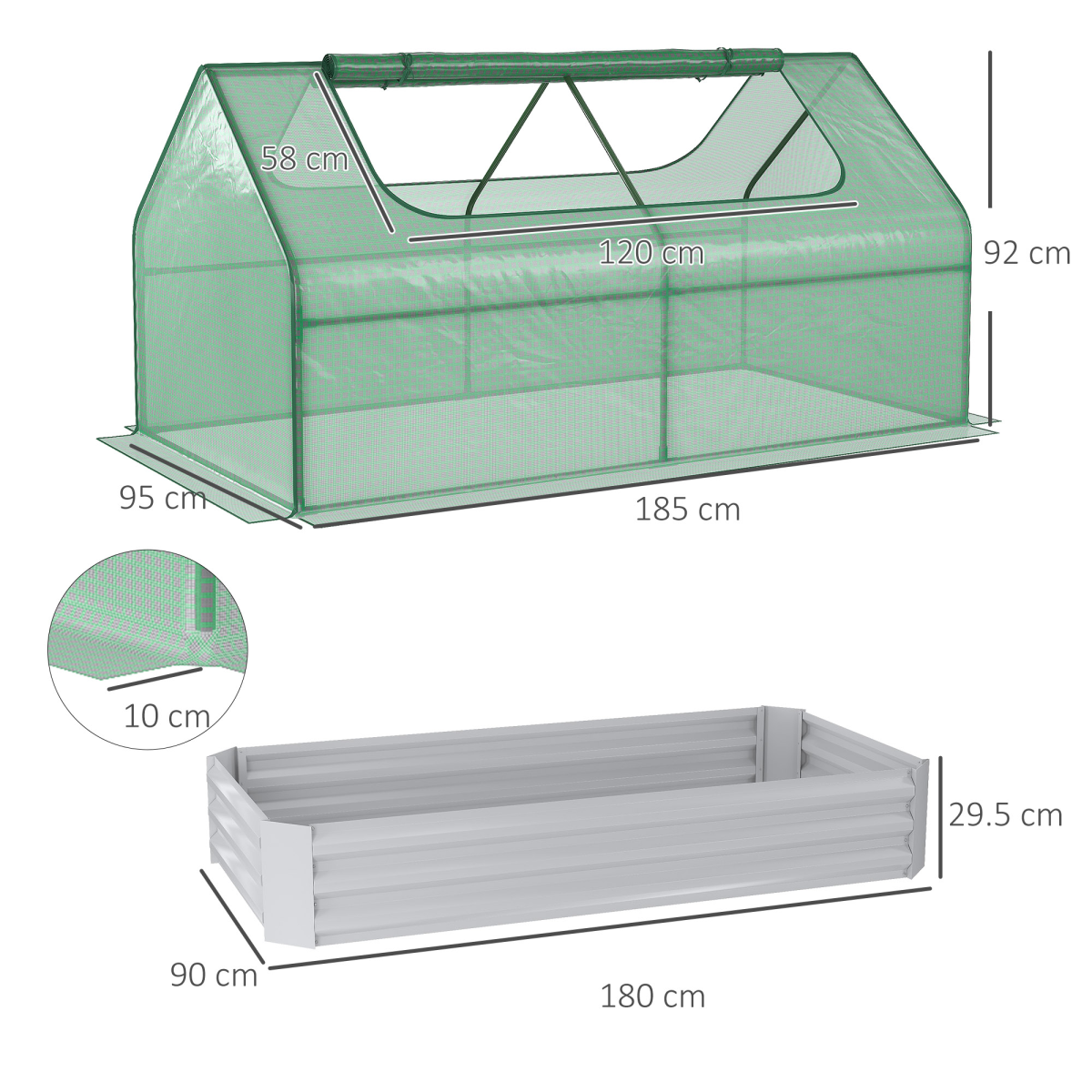 Outsunny Raised Garden Bed Planter Box with Greenhouse, Large Window, Green