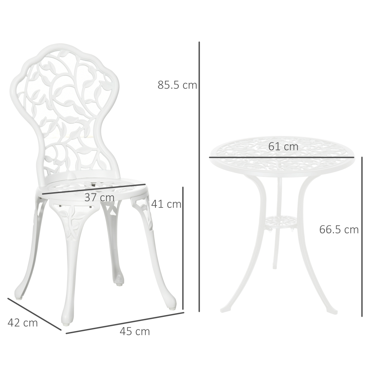 Outsunny Aluminium Bistro Set Garden Coffee Table Chair Outdoor Dining Set