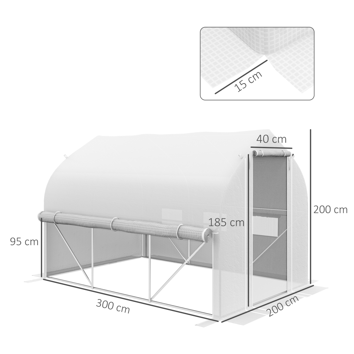 3 x 2m Polytunnel Greenhouse with Roll Up Sidewalls, Mesh Door, Plant Labels