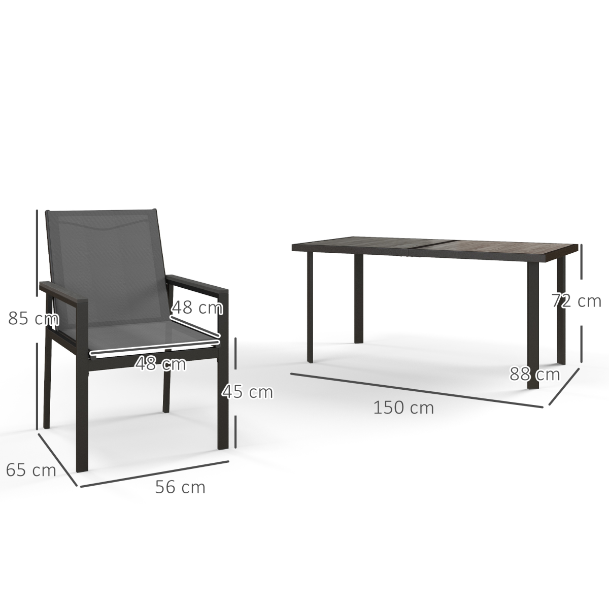Outsunny 7 Piece Garden Dining Set, Outdoor Table and 6 Chairs, Grey