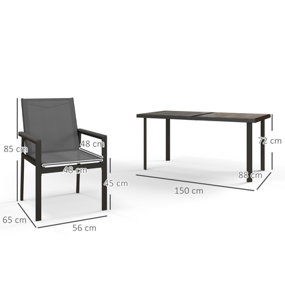 Outsunny 7 Piece Garden Dining Set, Outdoor Table and 6 Chairs, Grey