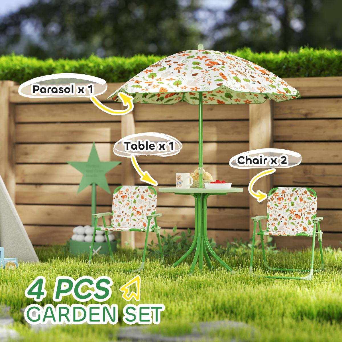 Cute Fox Design Kids Outdoor Furniture Set with Adjustable Parasol