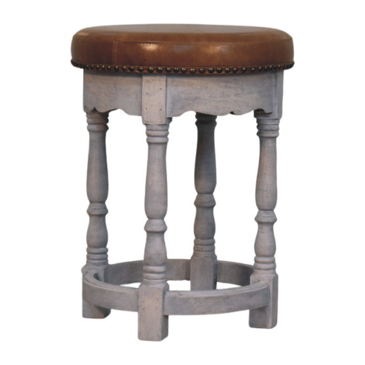 Artisan Furniture Solid Wood Rustic Charm Stool, Upholstered, Brown