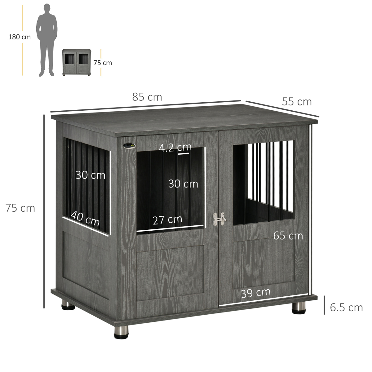 Wooden & Wire Dog Cage for Medium Dog, Stylish Pet Kennel w/ Magnetic Doors