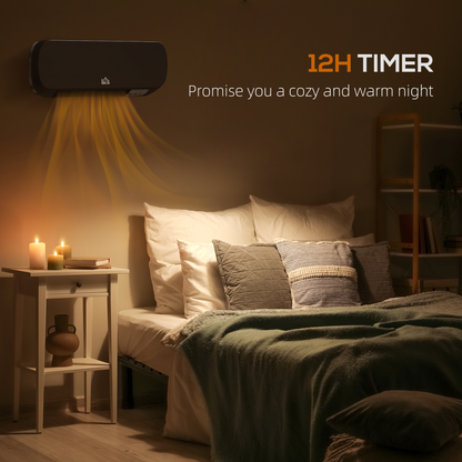 HOMCOM Wall Mounted Electric Heater with Timer Overheat Protection Black