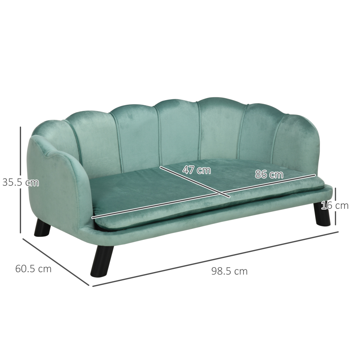 PawHut Dog Sofa, Pet Couch Bed for Medium, Large Dogs w/ Legs, Cushion - Green