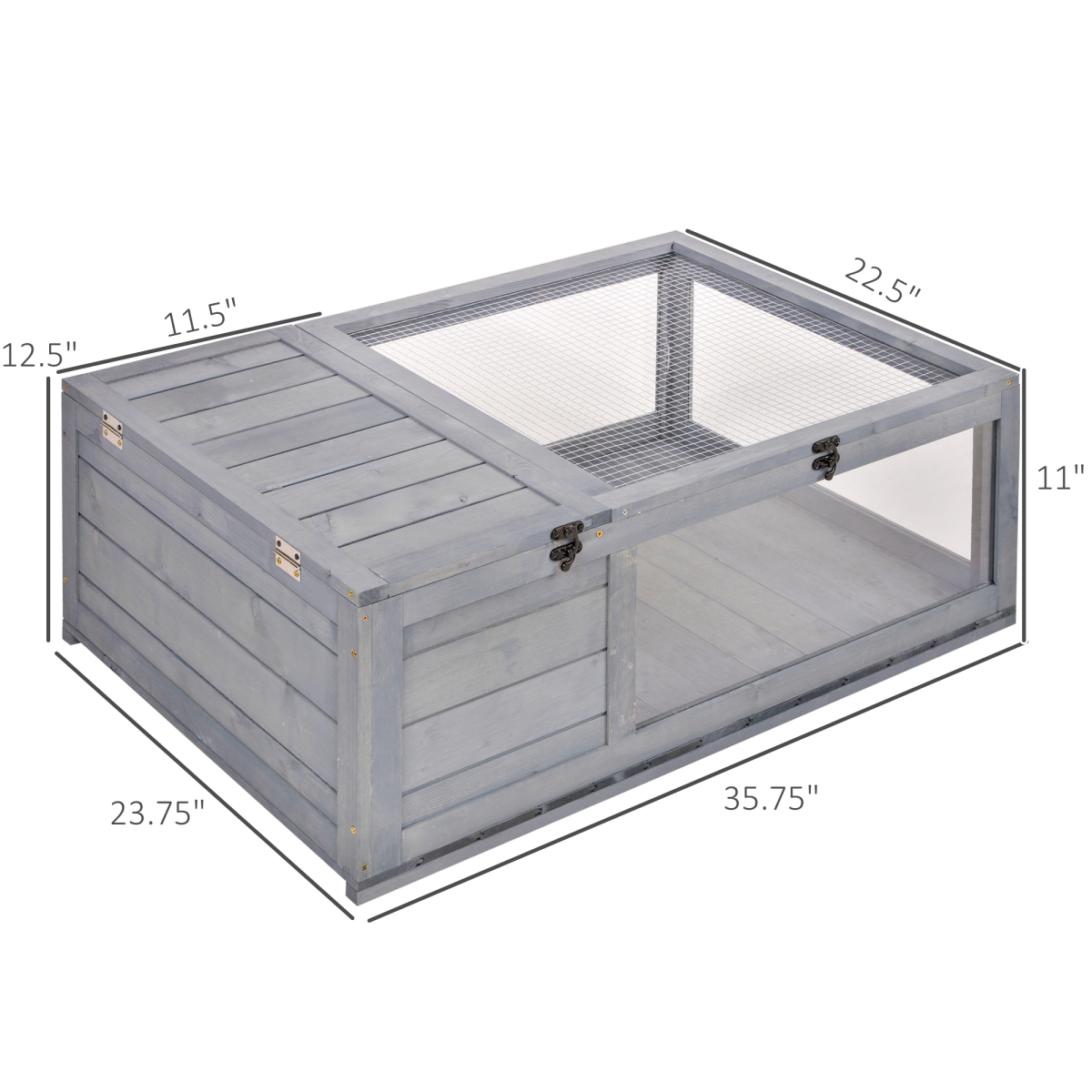 Tortoise House with Mesh Roof, Small Pet Reptile Wooden House, Grey