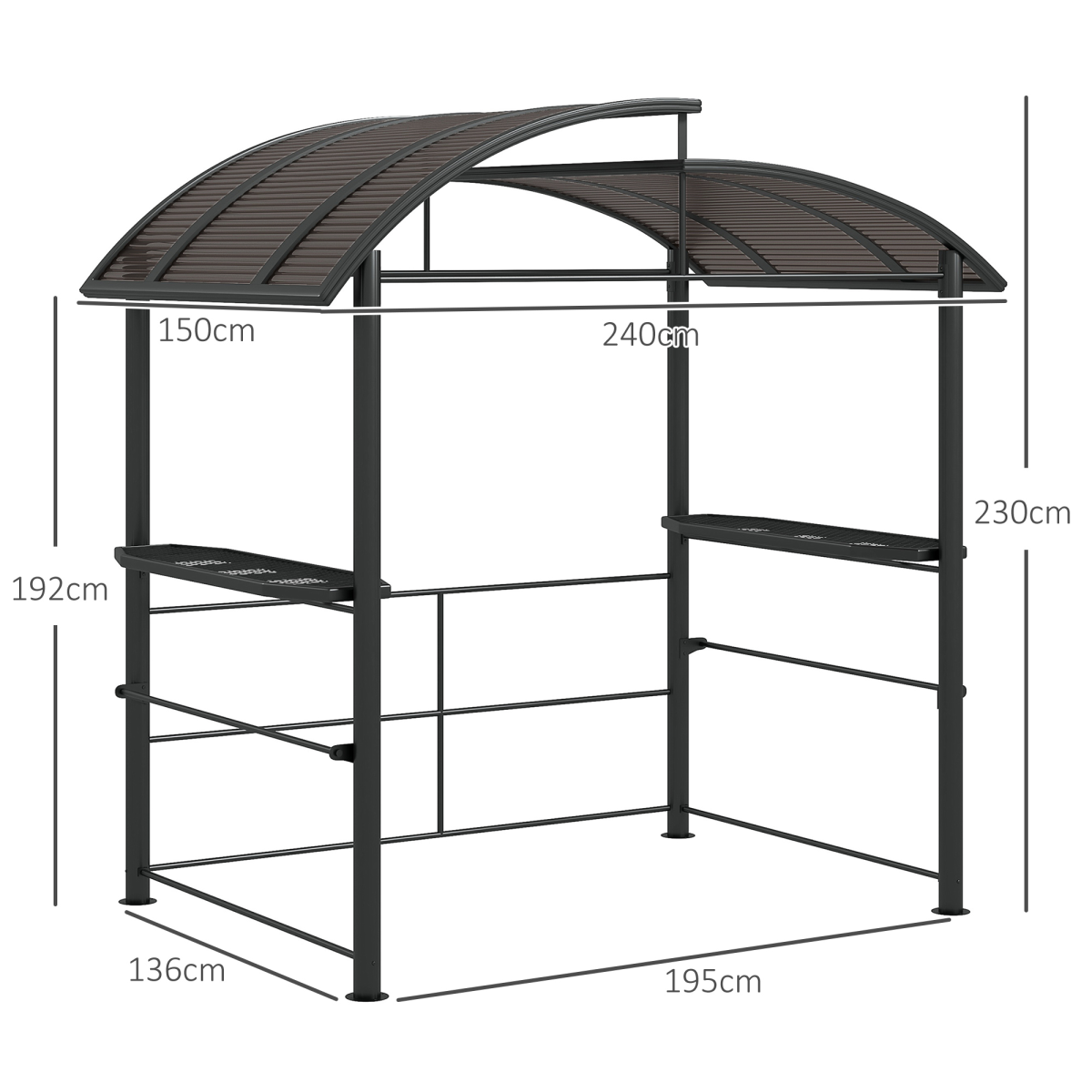 Outsunny BBQ Patio Canopy Gazebo with Interlaced Polycarbonate Roof 2 Shelves