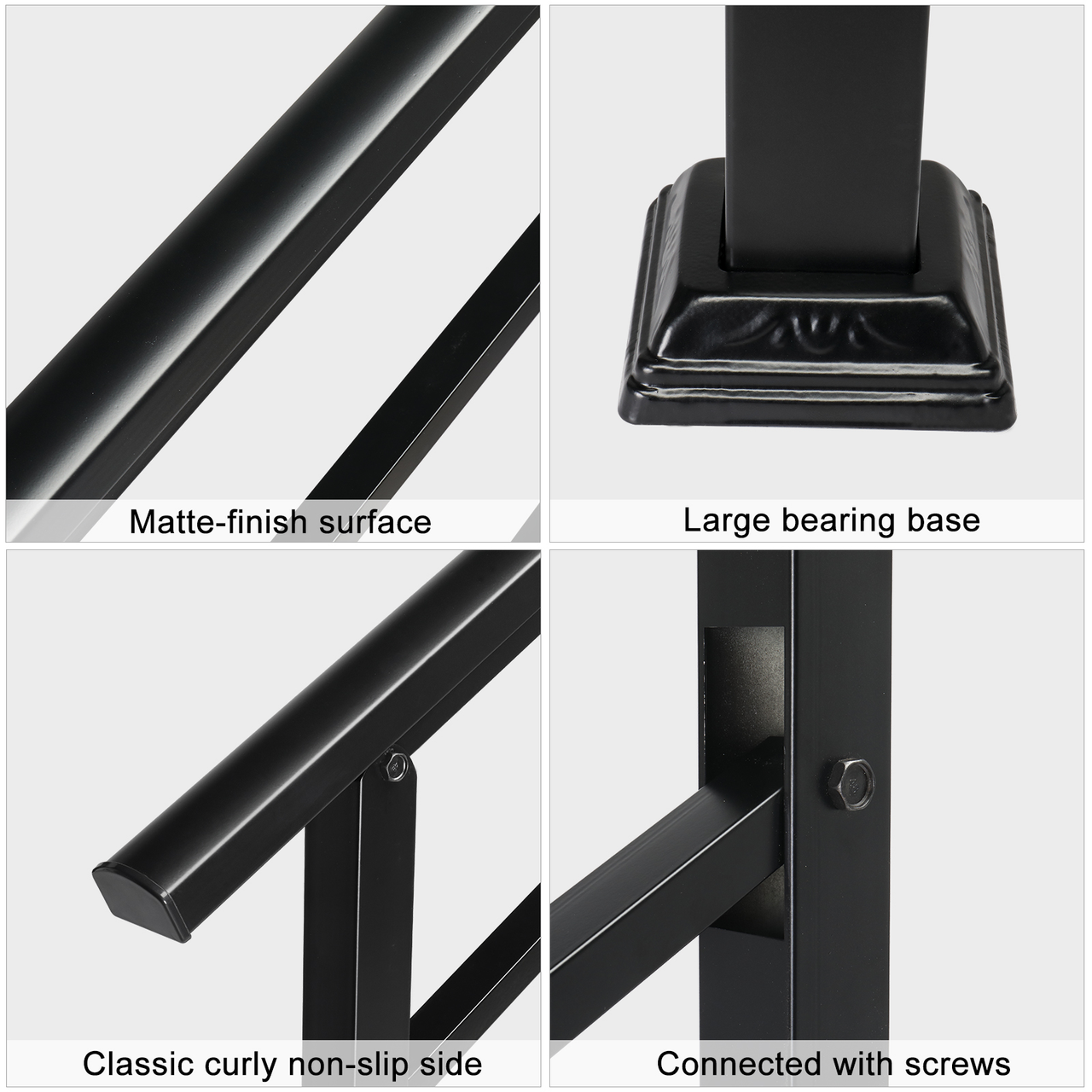 [Same Code：66442124  66442124]Handrails for Outdoor Steps, Wrought Iron Handrail Fits 1 or 3 Steps, Transitional Handrail with Installation Kit, Black