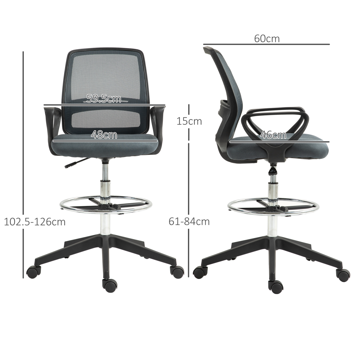 Vinsetto Draughtsman Chair Tall Office Chair with Adjustable Height Grey
