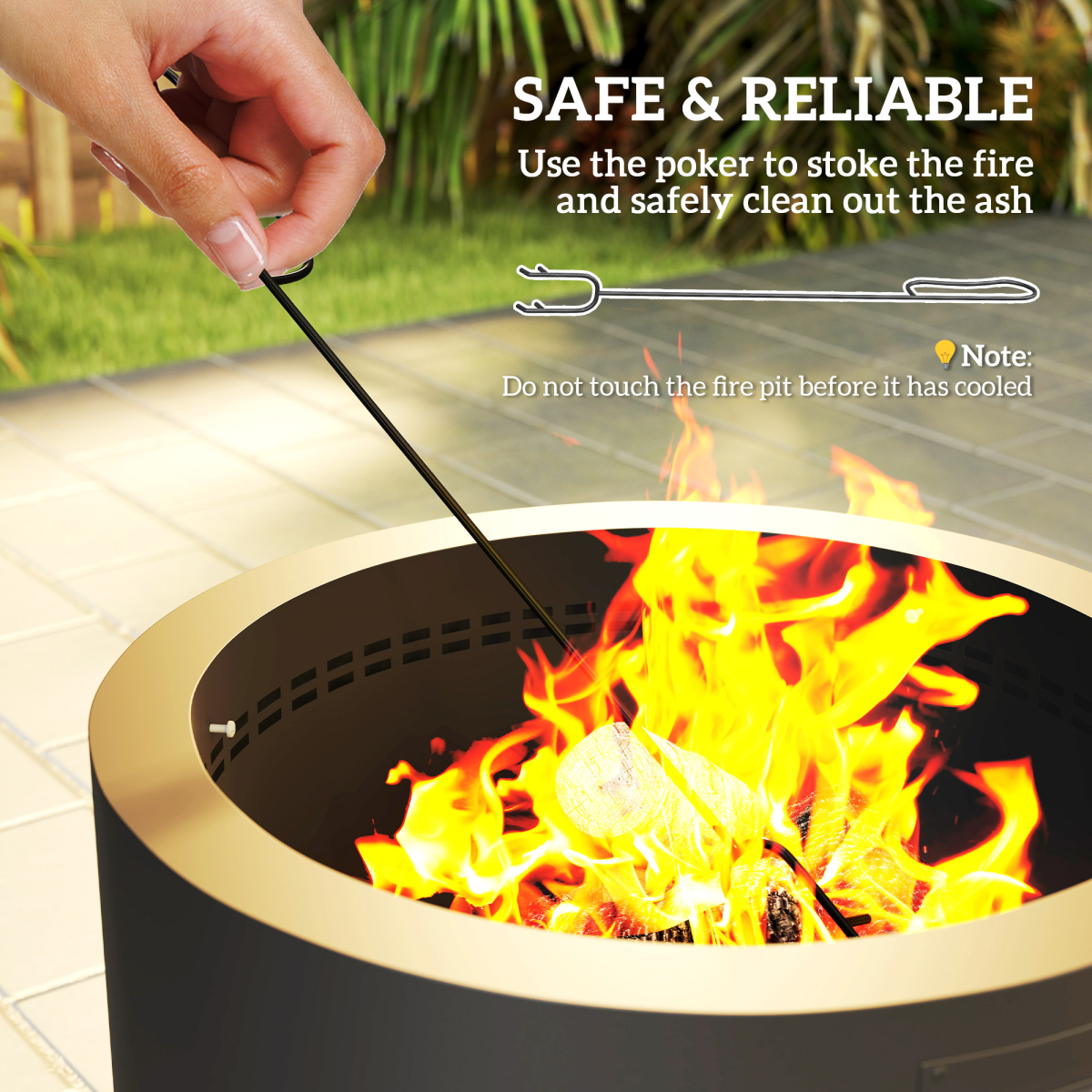 Outsunny Outdoor Round Fire Pit with Lid, Firepit with Fire Poker, Black