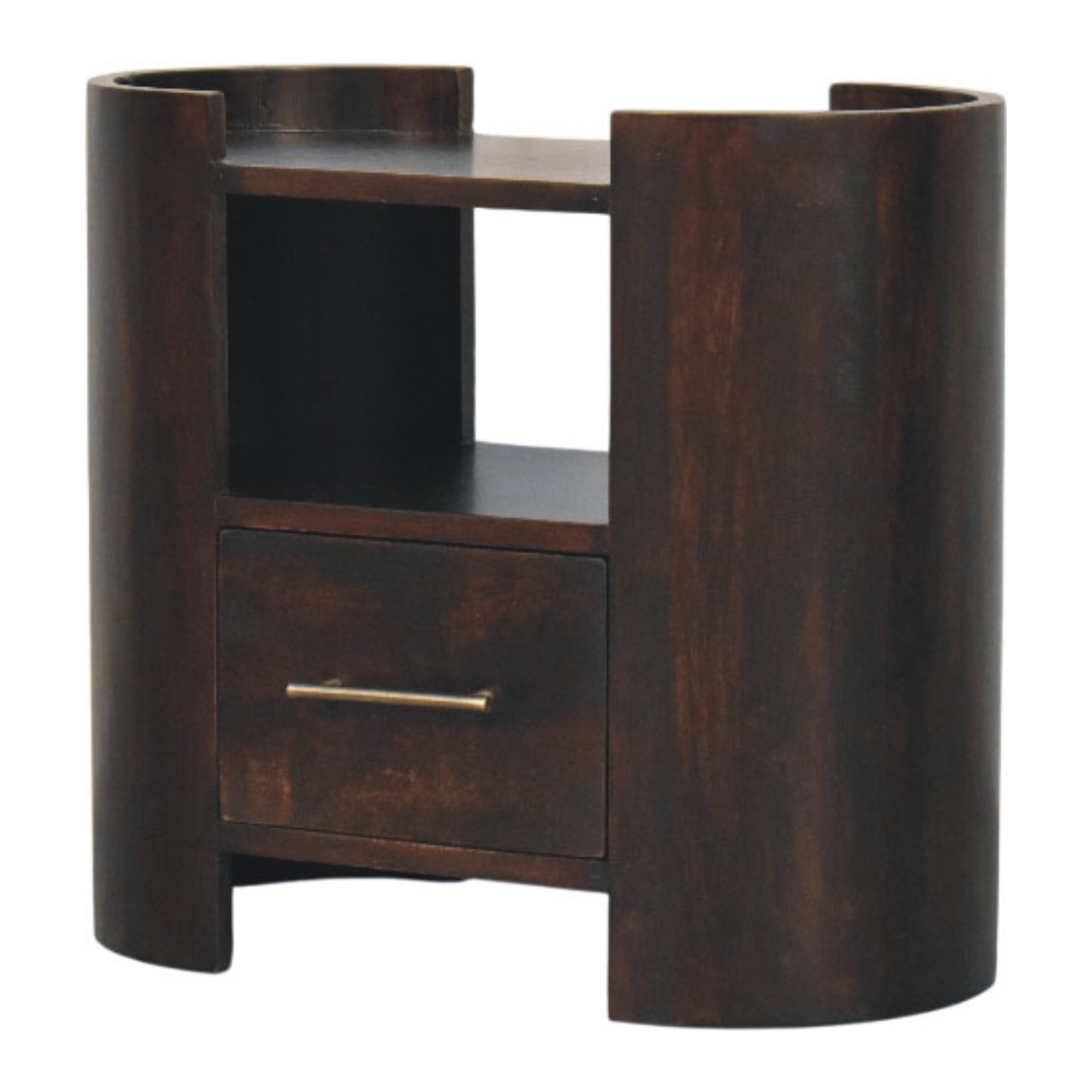 Artisan Furniture Solid Wood Valencia Bedside Table, 1 Drawer & 1 Shelf, Dark Brown