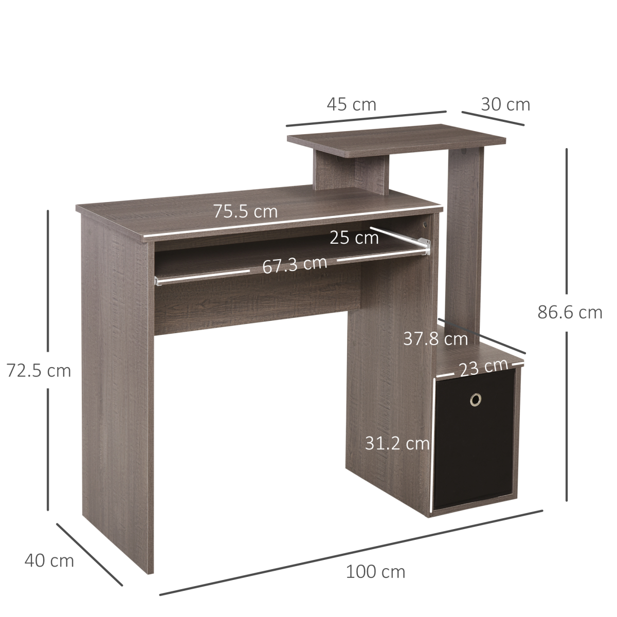 Computer Desk with Sliding Keyboard Tray Storage Drawer Shelf  Grey