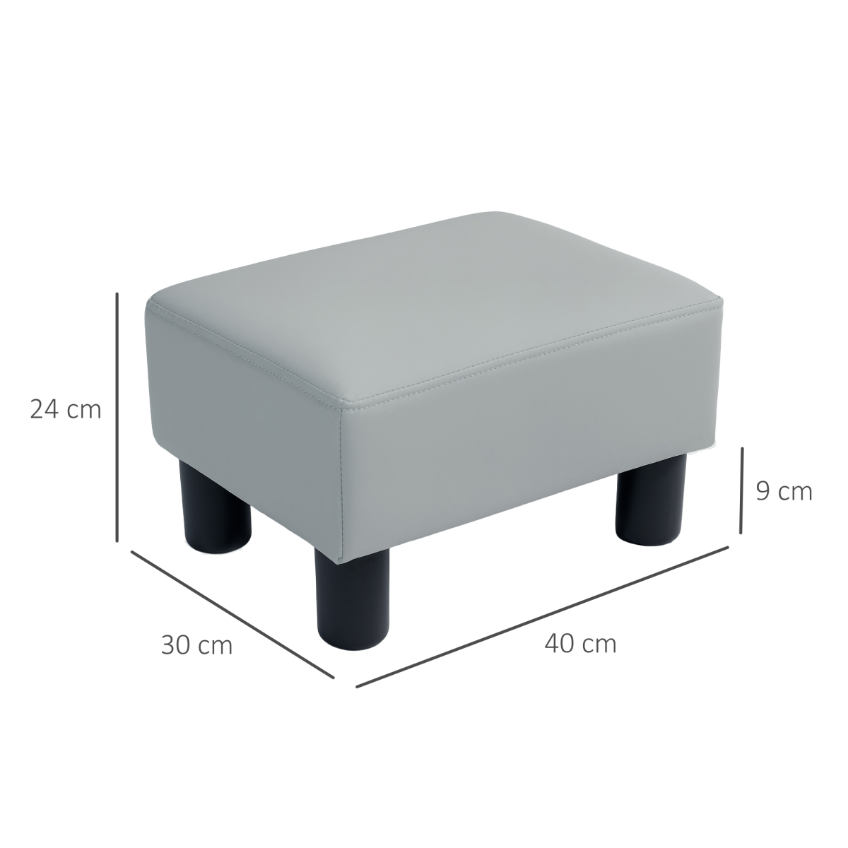 HOMCOM Chic Faux Leather Footstool Small Footrest with 4 Plastic Legs, Grey