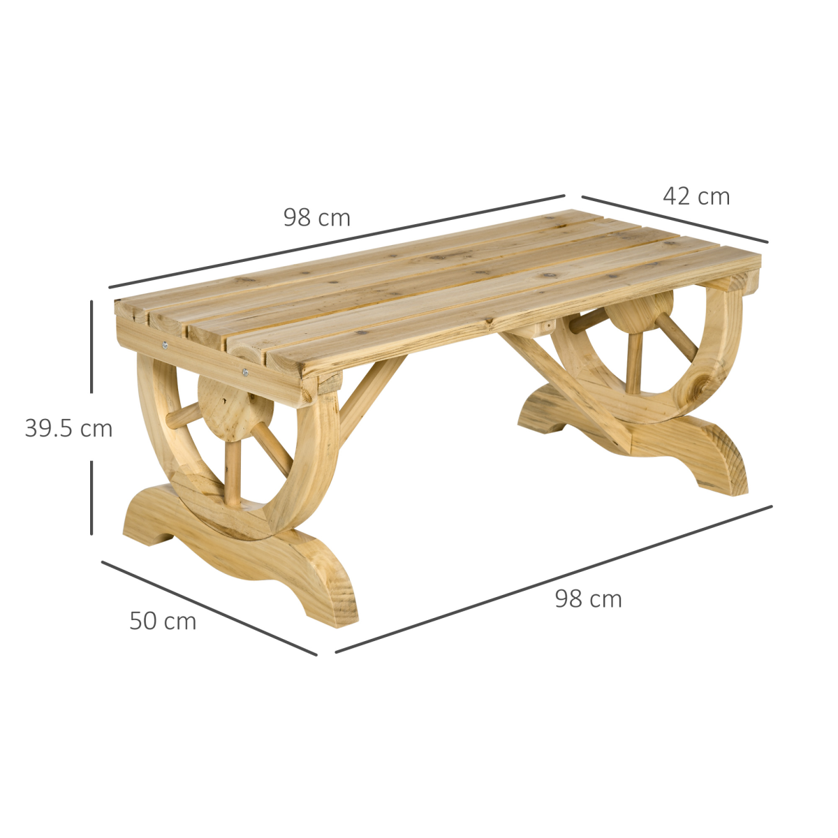Outsunny Wooden Wheel Bench Rustic Outdoor Patio Garden Seat 2-Person Natural