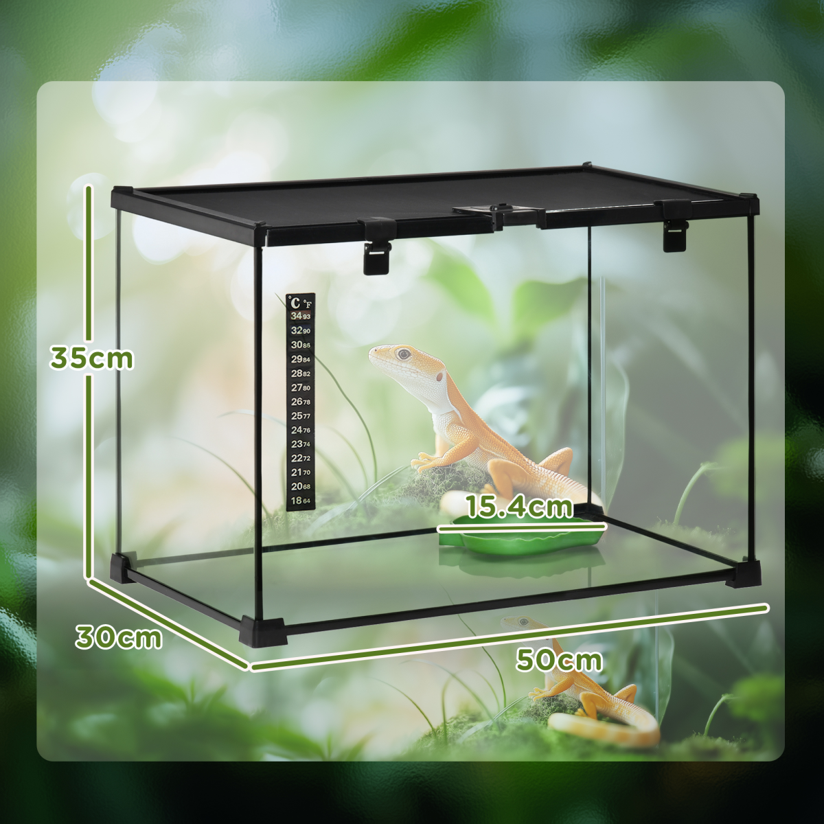 50 x 30 x 35 cm Reptile Terrarium for Lizards, Horned Frogs, Snakes, Black