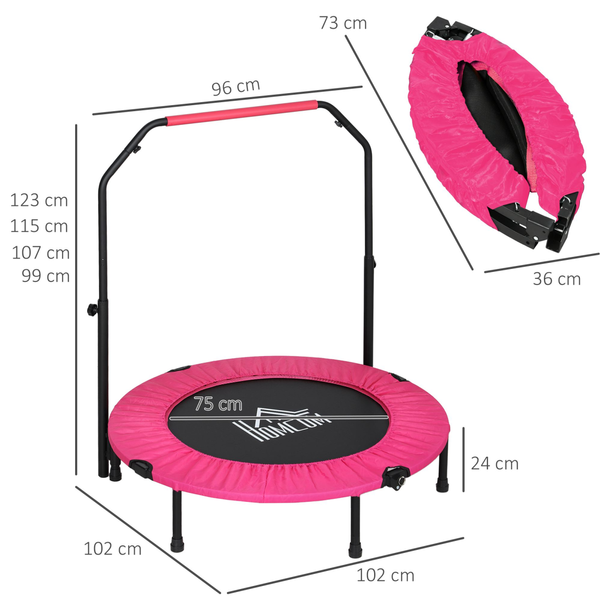 HOMCOM 40" Foldable Mini Fitness Trampoline w/ Foam Handle, Pink
