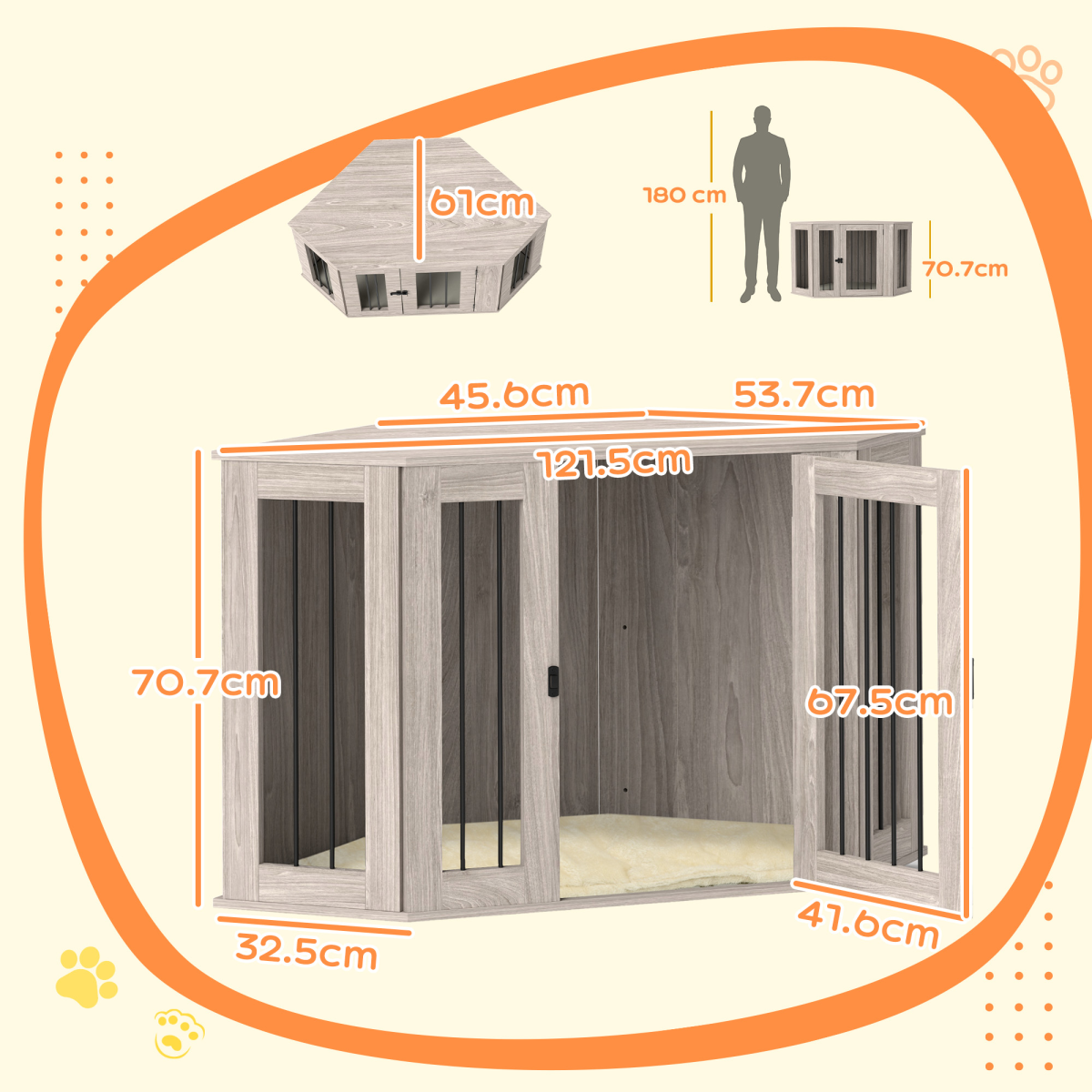 PawHut Dog Crate Furniture for Large Dogs w/ Cushion, Door - Walnut Brown