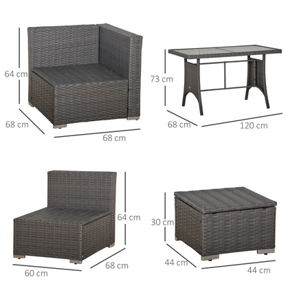 10 Pcs Rattan Sofa Set-Grey/Dusty Blue Cushion