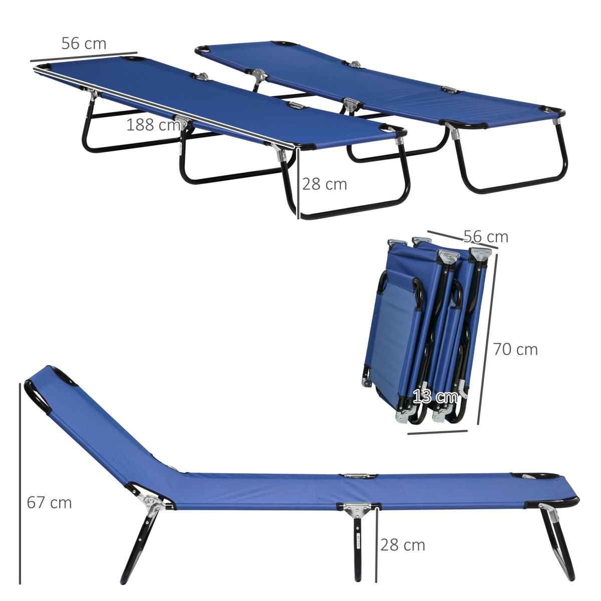 Outsunny  Folding Sun Loungers Set of 2 with Adjustable Backrest, Blue
