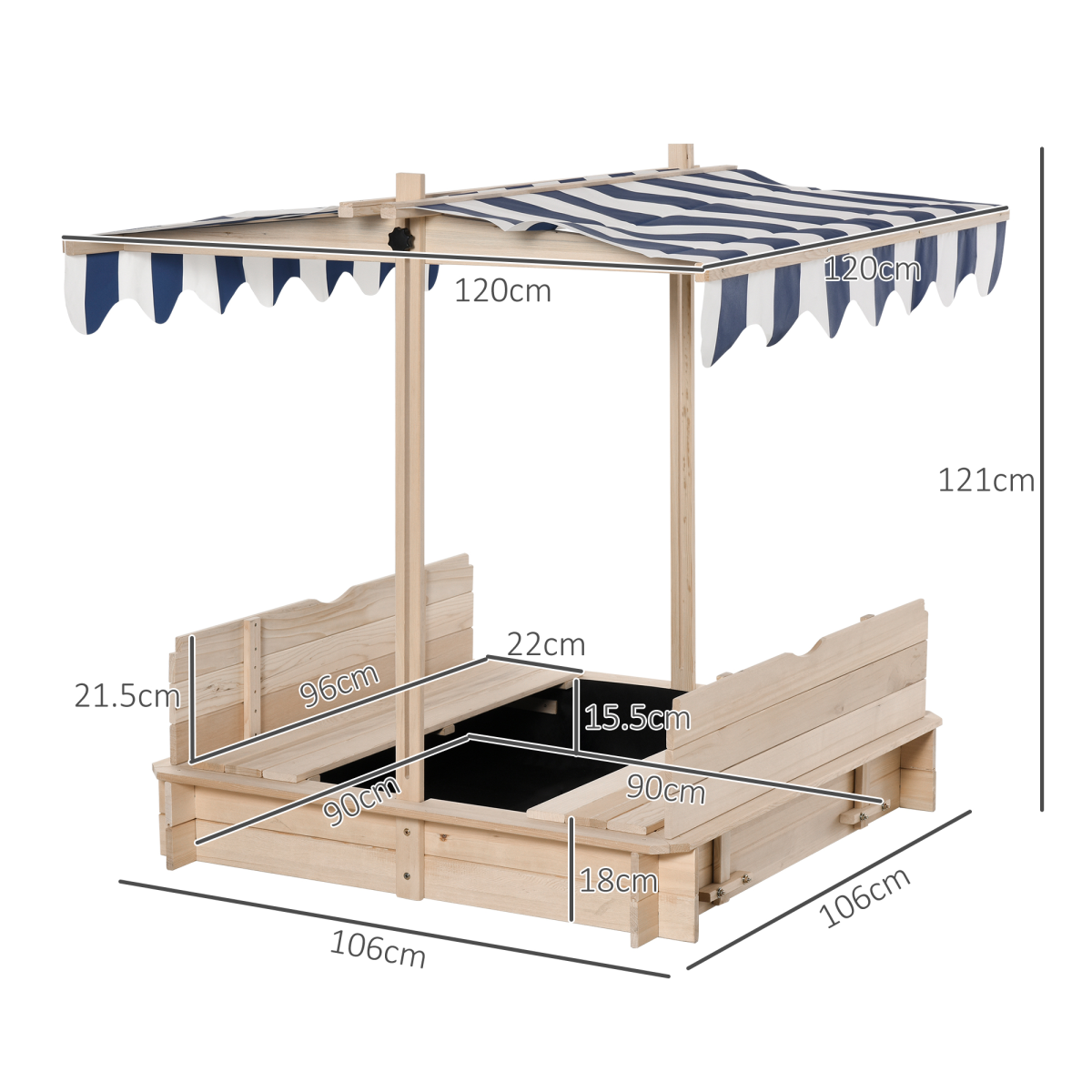 Kids Square Wooden Sandpit Children Cabana Sandbox Outdoor Playset