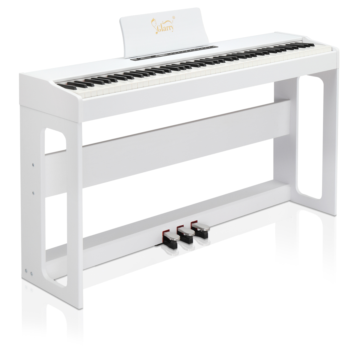 Glarry GDP-104 88 Keys Full Weighted Keyboards Digital Piano with Furniture Stand, Power Adapter, Triple Pedals, Headphone, for All Experience Levels White