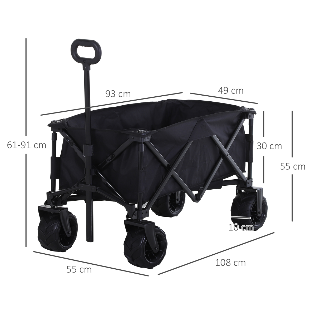 Outsunny Outdoor Pull Along Garden Trolley on Wheels Folding Beach Cart Black