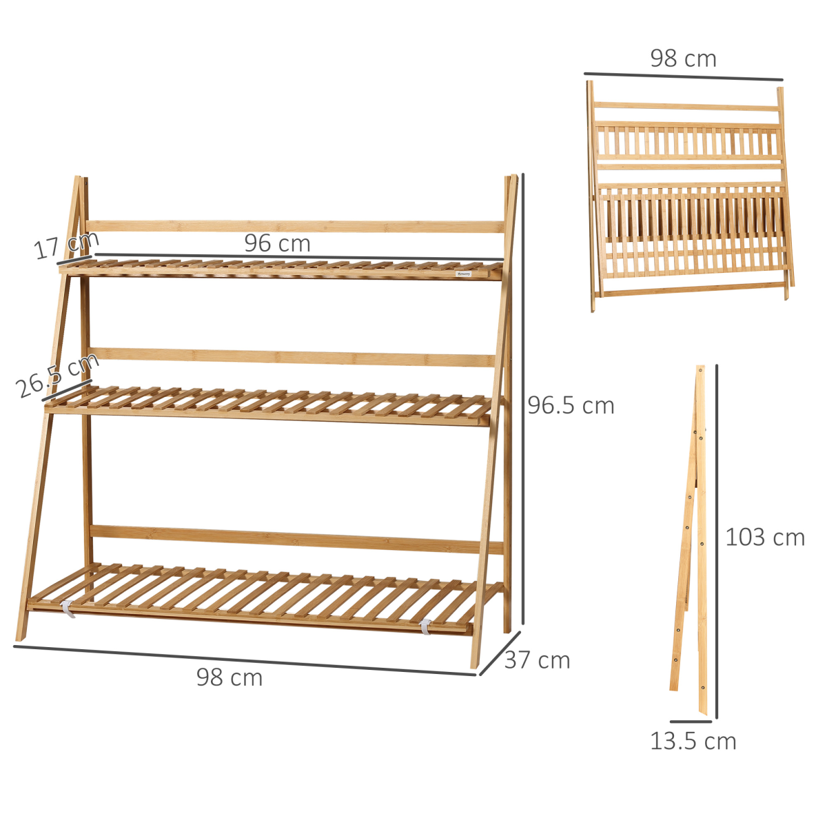 3-Tier Folding Bamboo Plant Stand Display Shelf Rack for Indoor & Outdoor