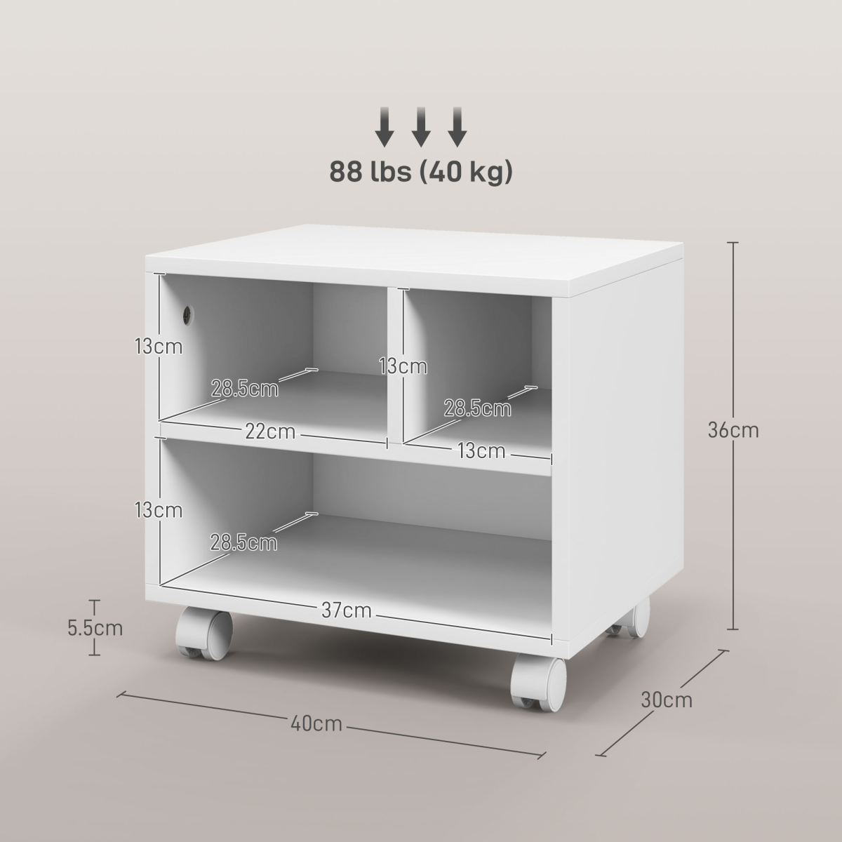 HOMCOM Printer Stand with Storage Printer Cart on Wheels for Home Office White