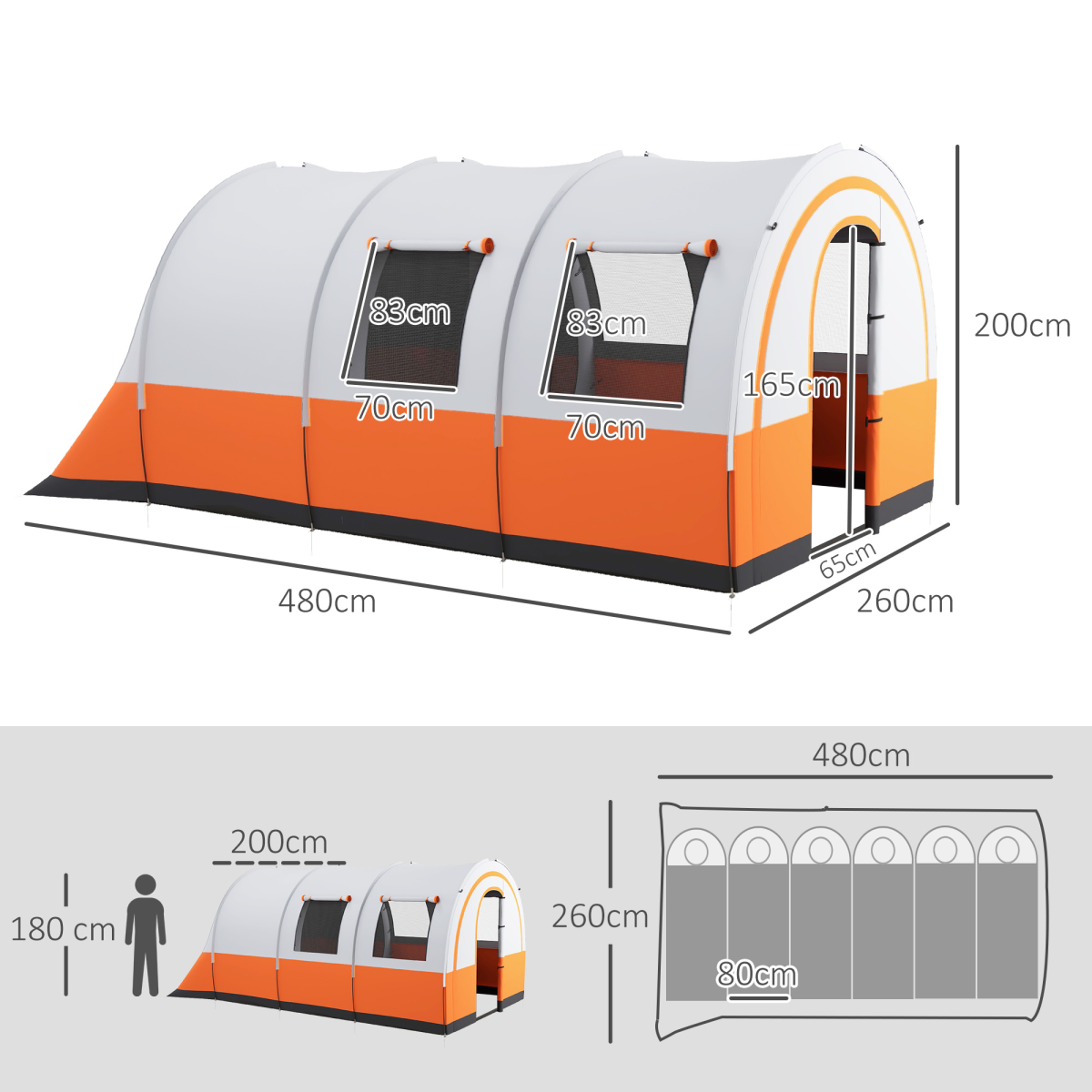 Outsunny Camping Tent, 3000mm Waterproof Family Tent for 5-6 Man, Cream/Orange