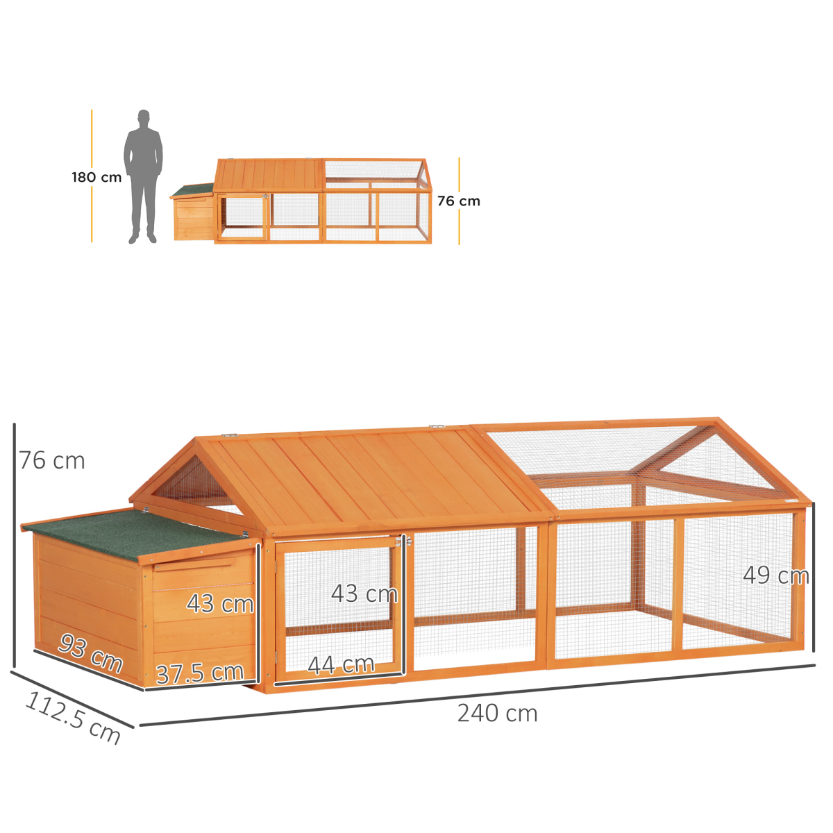 PawHut Wooden Chicken Run with Nesting Box, Openable Roof for 4-8 Chickens Ducks