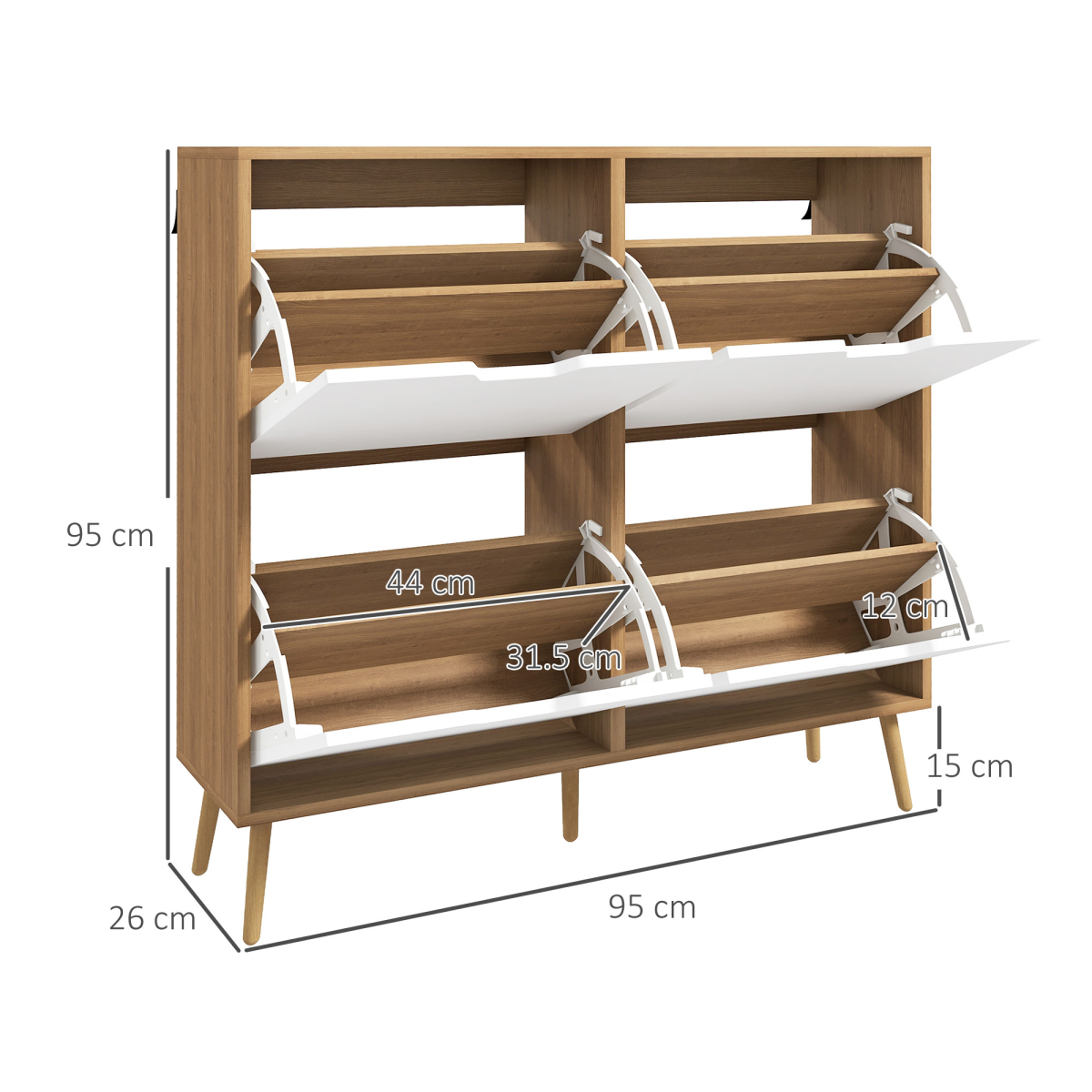 HOMCOM Shoe Storage Cabinet with 4 Flip Drawers for 16 Pairs of Shoes, Natural