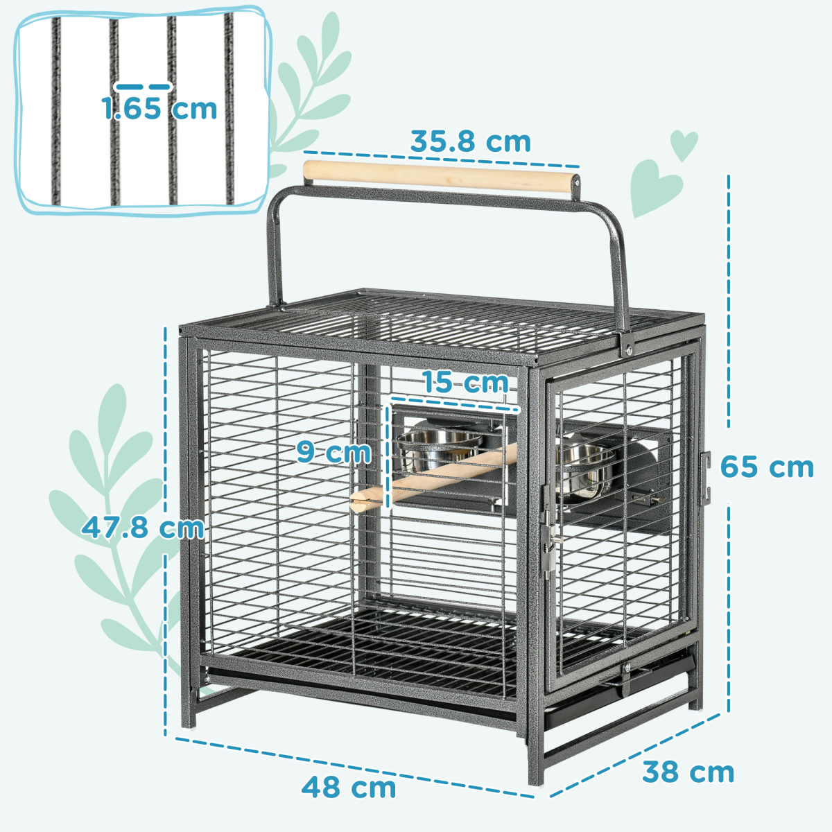 Parrot Cage Bird Carrier w/ Wooden Perch, Handle