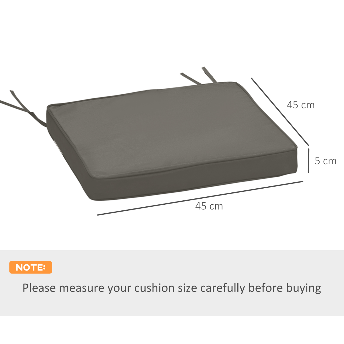 45 x 45cm Replacement Garden Seat Cushion Pad with Ties, Dark Grey