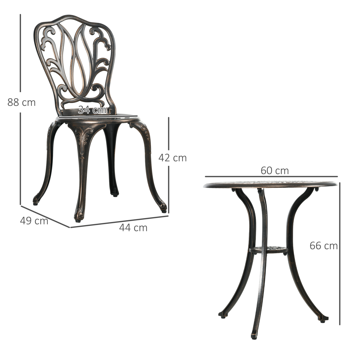 Outsunny 3 Piece Patio Bistro Set Outdoor Table Set with Umbrella Hole Bronze