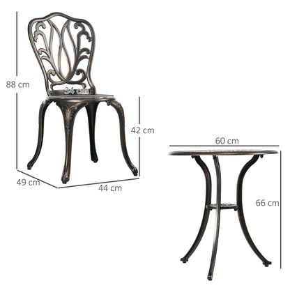 Outsunny 3 Piece Patio Bistro Set Outdoor Table Set with Umbrella Hole Bronze
